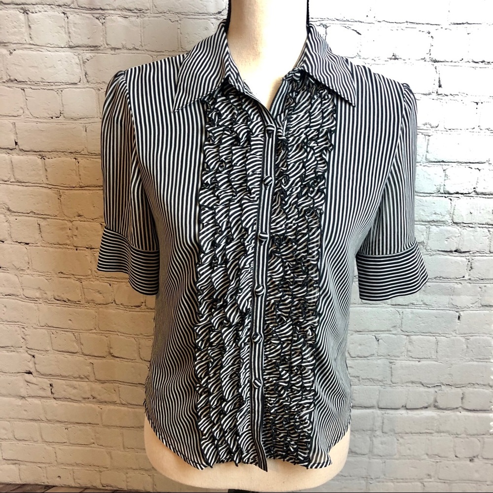 Anne Klein Striped Ruffle Front Blouse - Picture 2 of 6